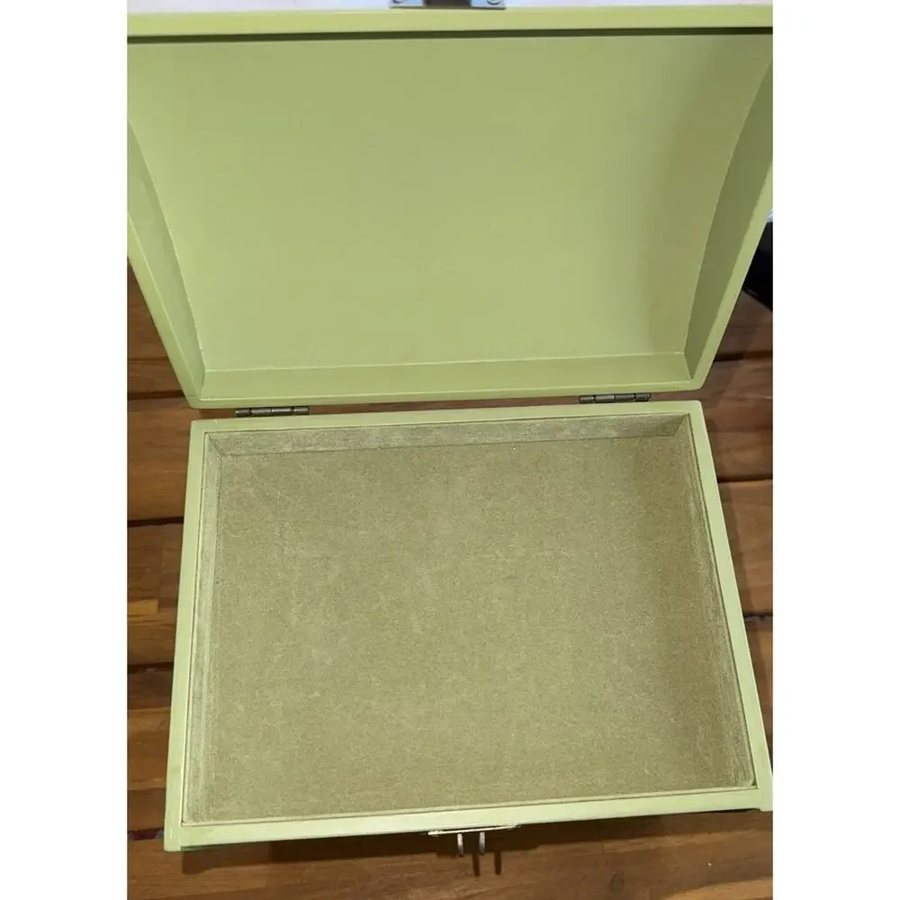 Vintage Faux wood Decorative Storage Bill Organizer Box Velvet Inside 9x9x7”